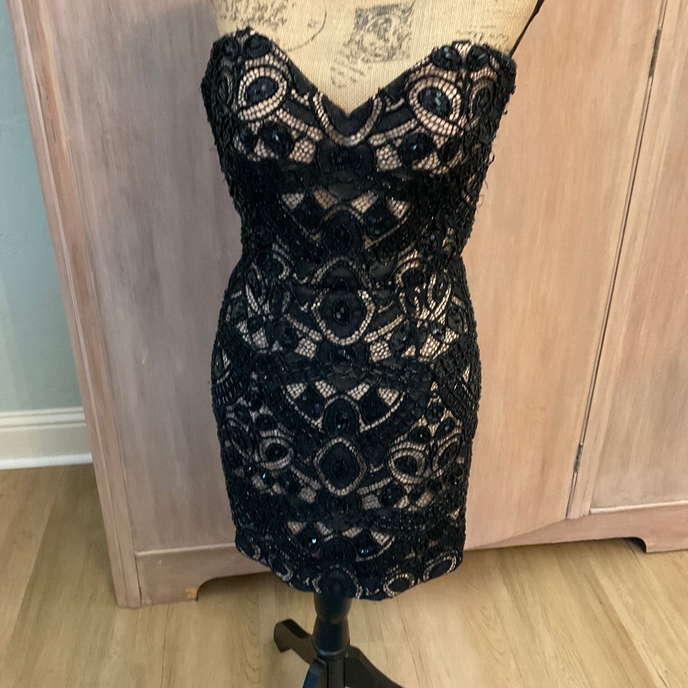 Jovani Corset Beaded Lace Black Mini Dress Prom formal size 2 - Picture 2 of 14